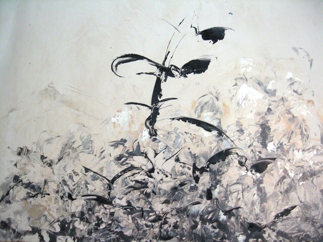 Painting titled "reaching" by Delphine Bernard, Original Artwork, Acrylic