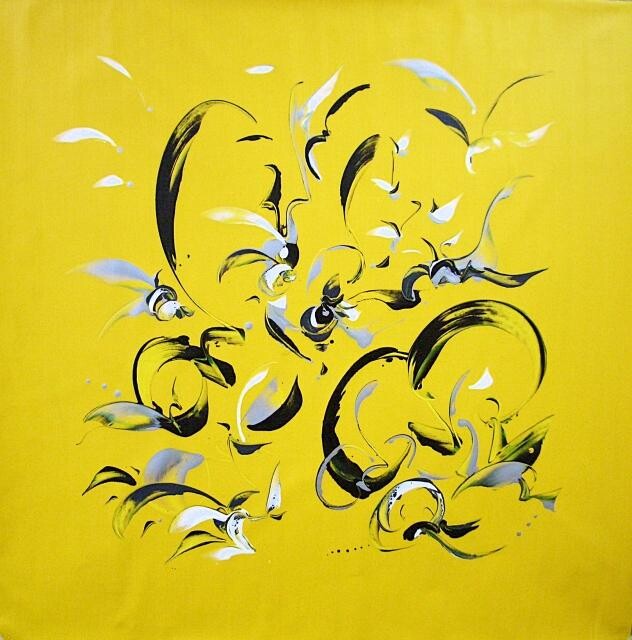 Malarstwo zatytułowany „yellow square” autorstwa Delphine Bernard, Oryginalna praca, Olej