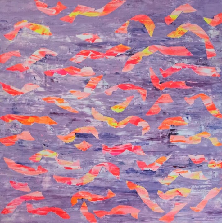 Peinture intitulée "Banc de poissons 3" par Delphine Dessein, Œuvre d'art originale, Acrylique