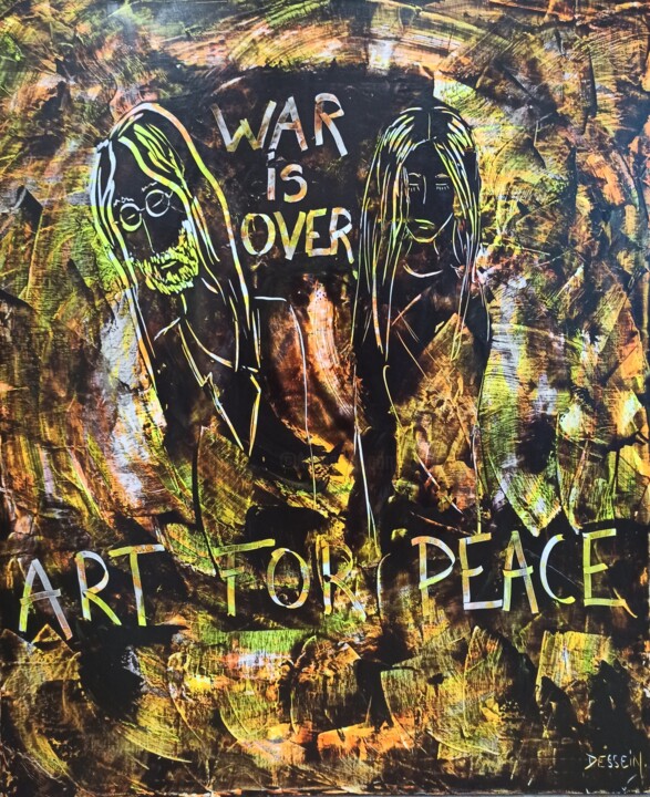 Schilderij getiteld "Art for Peace." door Delphine Dessein, Origineel Kunstwerk, Acryl Gemonteerd op Frame voor houten branc…