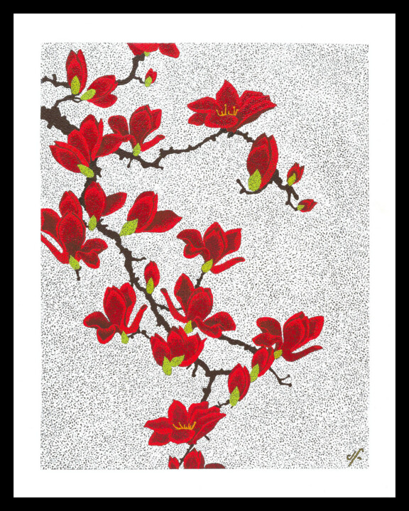 Schilderij getiteld "Les magnolias" door Delphine Frechet, Origineel Kunstwerk, Acryl