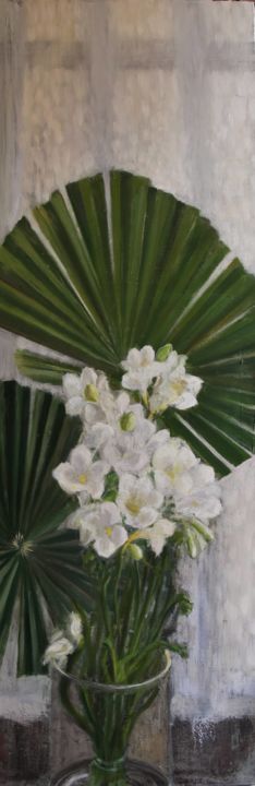 Painting titled "Freesia" by Delphine Germain, Original Artwork, Oil