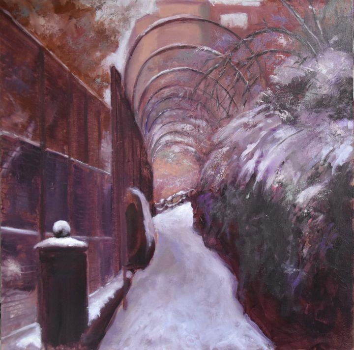 Painting titled "Square sous la neige" by Delphine Germain, Original Artwork, Oil