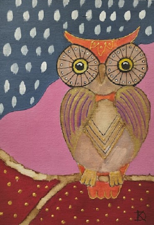 Painting titled "Hibou fantaisie" by Delphine Kammerlocher, Original Artwork, Acrylic