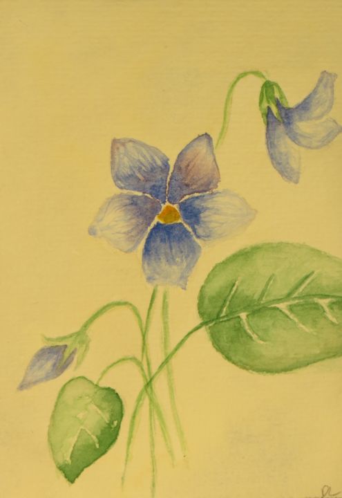 Painting titled "Violettes" by Delphine L, Original Artwork, Watercolor
