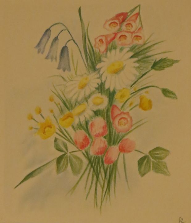 Painting titled "Bouquet de fleurs s…" by Delphine L, Original Artwork, Watercolor