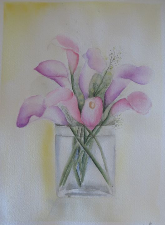 Painting titled "Vase" by Delphine L, Original Artwork, Watercolor