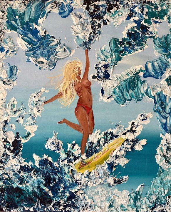 Painting titled "Pleine mer" by Delphine Moradi, Original Artwork, Acrylic