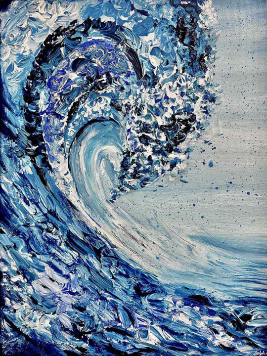 Painting titled "Métamorphose bleue" by Delphine Moradi, Original Artwork, Acrylic