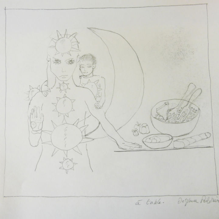 Drawing titled "A table" by Delphine Perlstein, Original Artwork, Other