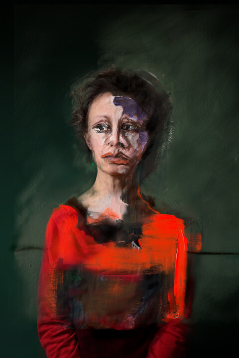 Arte digitale intitolato "The Red One" da Delphine Perrin, Opera d'arte originale, Fotomontaggio Montato su Alluminio