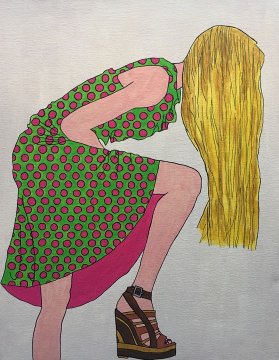 Peinture intitulée "Femme à pois" par Delphine Francois, Œuvre d'art originale, Acrylique