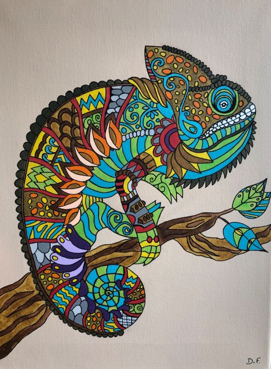 Painting titled "Caméléon" by Delphine Francois, Original Artwork, Acrylic