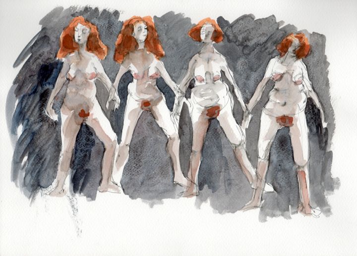 Painting titled "Vieilles rousses -0…" by Delphine Mabed, Original Artwork, Watercolor