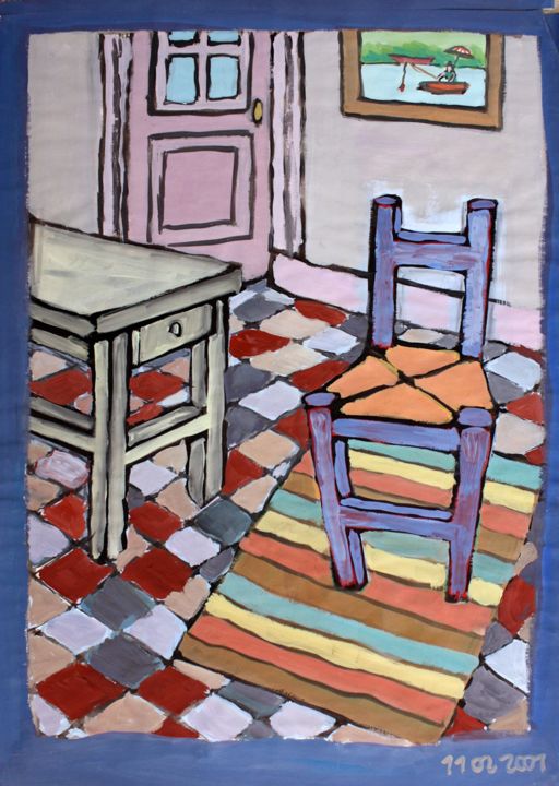 Painting titled "Chaise et tableau 1…" by Delphine Mabed, Original Artwork, Gouache