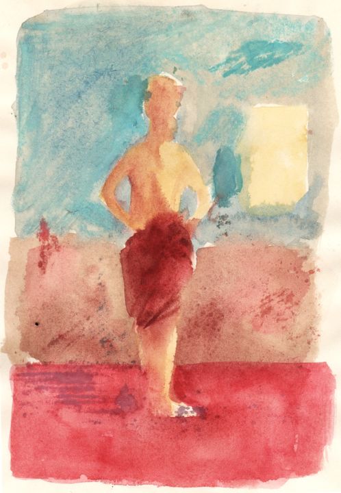 Painting titled "pagne rouge N°2.jpg" by Delphine Mabed, Original Artwork, Watercolor