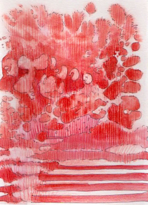 Ζωγραφική με τίτλο "Arbre rouge" από Delphine Mabed, Αυθεντικά έργα τέχνης, Ακουαρέλα
