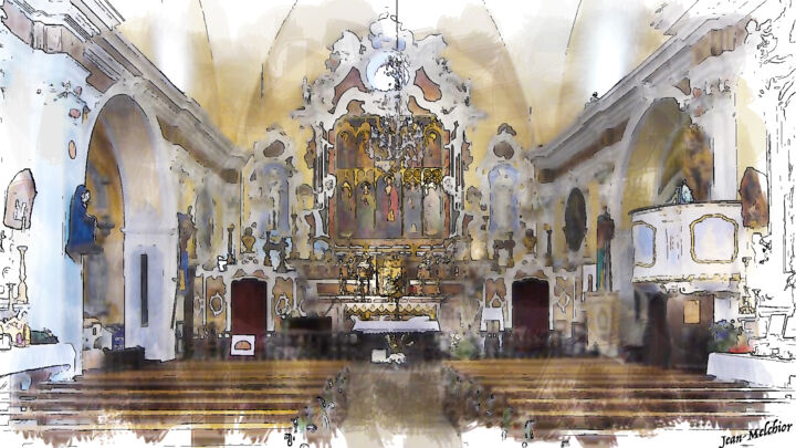 Arts numériques intitulée "Eglise Sainte Rosal…" par Jamy Delpias, Œuvre d'art originale, Peinture numérique