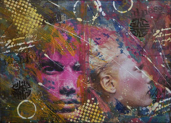 Collagen mit dem Titel "FASHION SADNESS" von Alessandro De Mariassevich, Original-Kunstwerk, Acryl Auf Andere starre Platte…