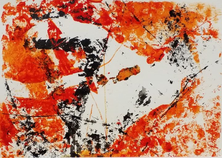 Gravures & estampes intitulée "Abstraction rouge e…" par Denise Manceau, Œuvre d'art originale, Monotype