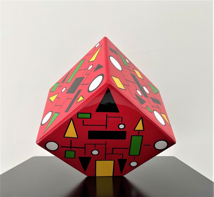 Sculptuur getiteld "Color cube red 1" door Rémy Demestre, Origineel Kunstwerk, Acryl