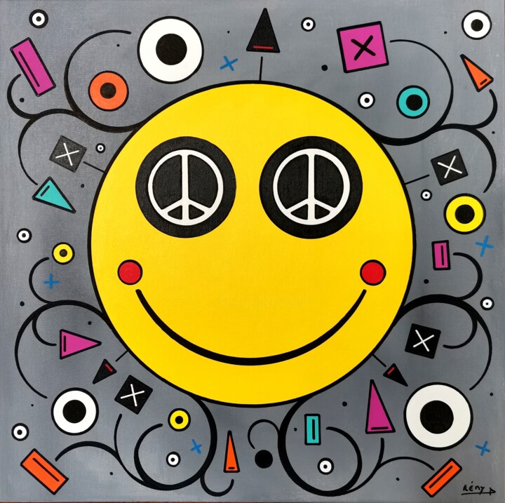 Painting titled "Smiley peace and lo…" by Rémy Demestre, Original Artwork, Acrylic Mounted on Cardboard