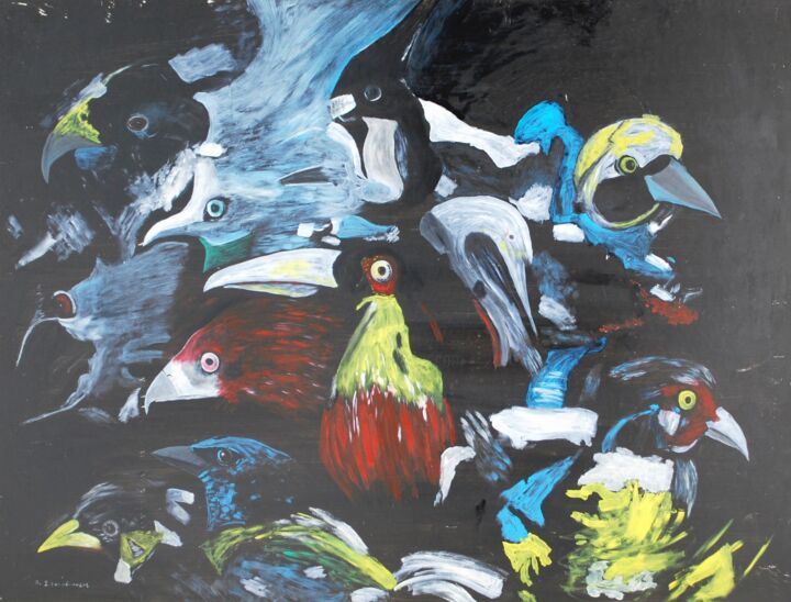 Pintura intitulada "Τα πουλια" por Demetres Stauropoulos, Obras de arte originais, Óleo