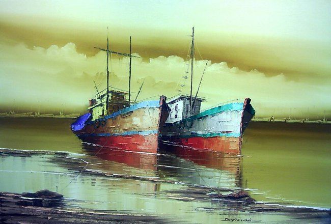Pintura intitulada "marinha ocre" por Demétrio Muniz, Obras de arte originais