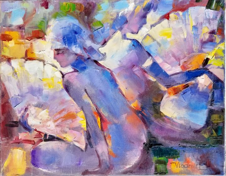 Painting titled "abstract ladies" by Vladimir Demidovich, Original Artwork, Oil