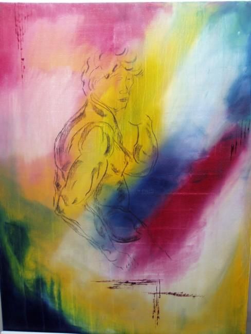 Painting titled "Denker in gedachten" by Demitriokunstenaar, Original Art, Oil