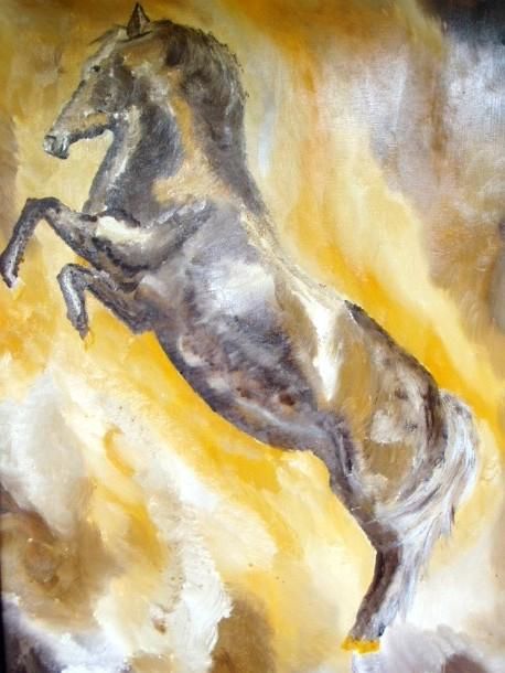 Картина под названием "Paarden kop" - Demitriokunstenaar, Подлинное произведение искусства, Масло