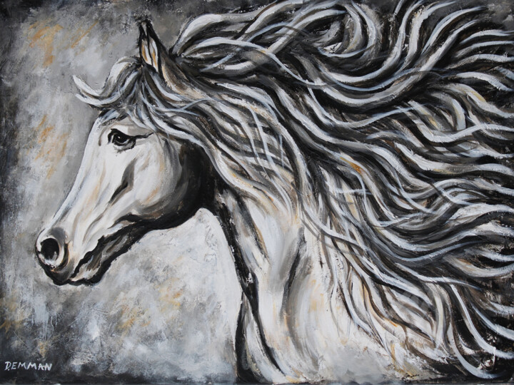 Ζωγραφική με τίτλο "WHITE HORSE" από Demman, Αυθεντικά έργα τέχνης, Ακρυλικό