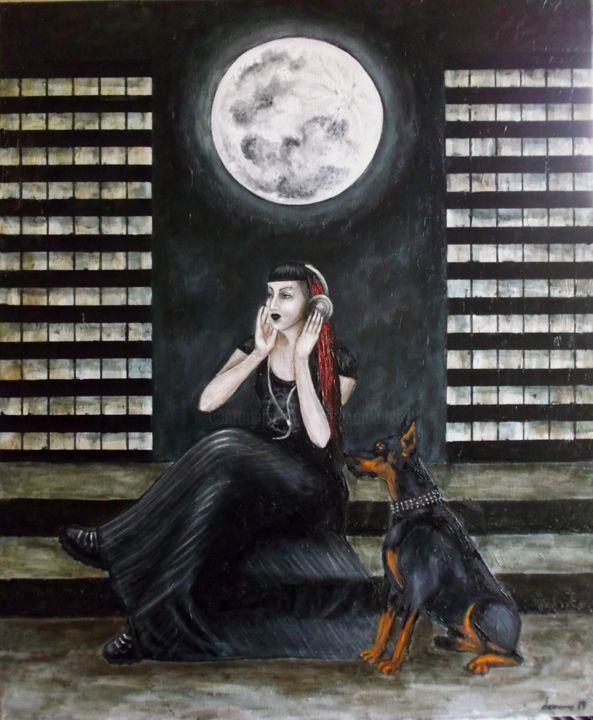 Painting titled "La Luna, La Lune" by Yolanda Molina Brañas (demonio), Original Artwork, Oil