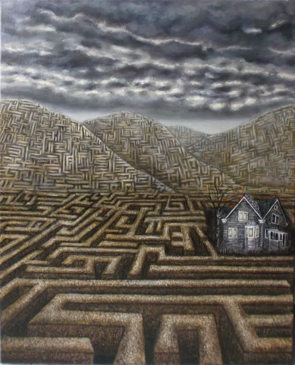 Pintura titulada "La casa en el laber…" por Yolanda Molina Brañas (demonio), Obra de arte original, Oleo