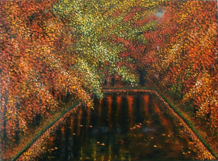 Painting titled "Fuego en el agua" by Yolanda Molina Brañas (demonio), Original Artwork, Oil