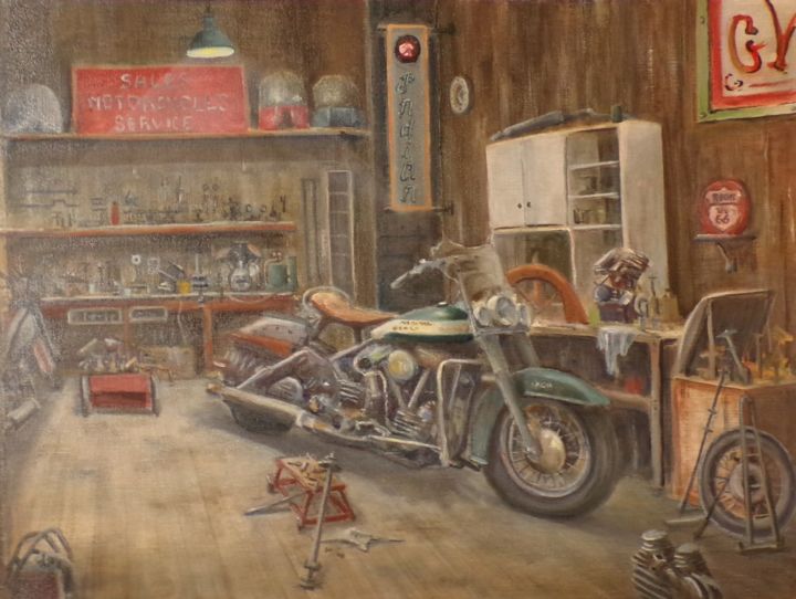 Painting titled "Harley davidson" by Philippe Demory, Original Artwork, Oil