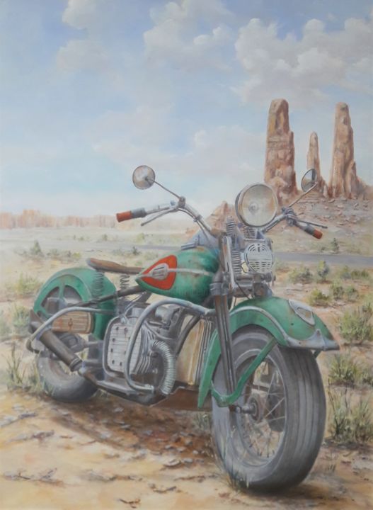 Malarstwo zatytułowany „" Harley Davidson X…” autorstwa Philippe Demory, Oryginalna praca, Olej Zamontowany na Drewniana ram…