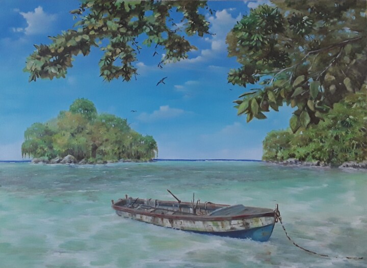 Peinture intitulée "Côté Caraïbes" par Philippe Demory, Œuvre d'art originale, Huile Monté sur Châssis en bois