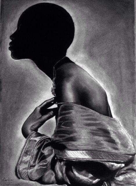 Zeichnungen mit dem Titel "africa beauty" von Dem-Rama, Original-Kunstwerk, Kohle