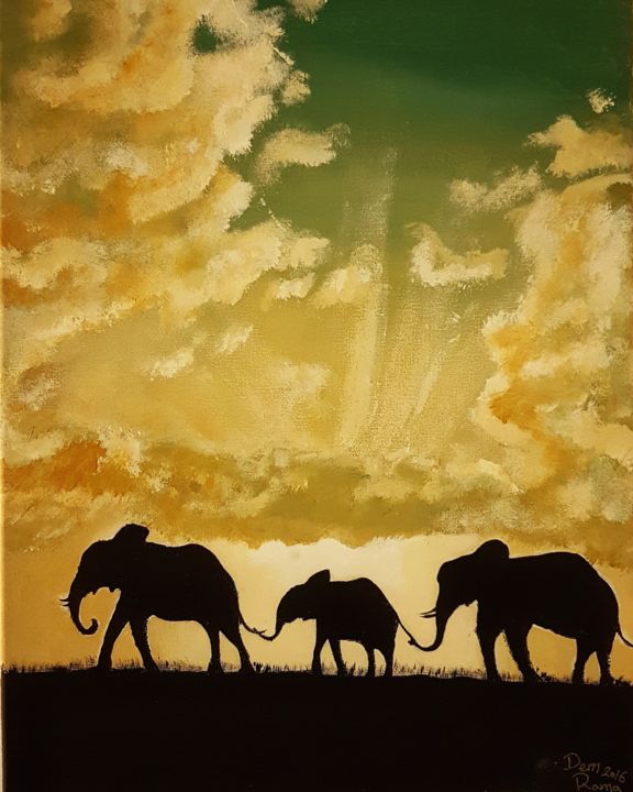 Malerei mit dem Titel "Sunset" von Dem-Rama, Original-Kunstwerk, Acryl