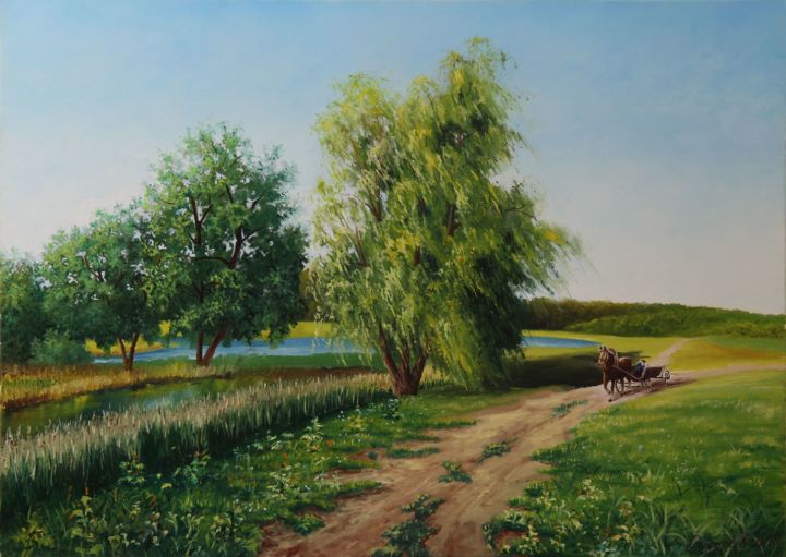 Painting titled "Летний день" by Denis Sidorov, Original Artwork, Oil