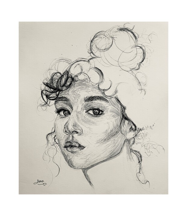 Tekening getiteld "Swirly (portrait en…" door Dena Osman, Origineel Kunstwerk, Inkt