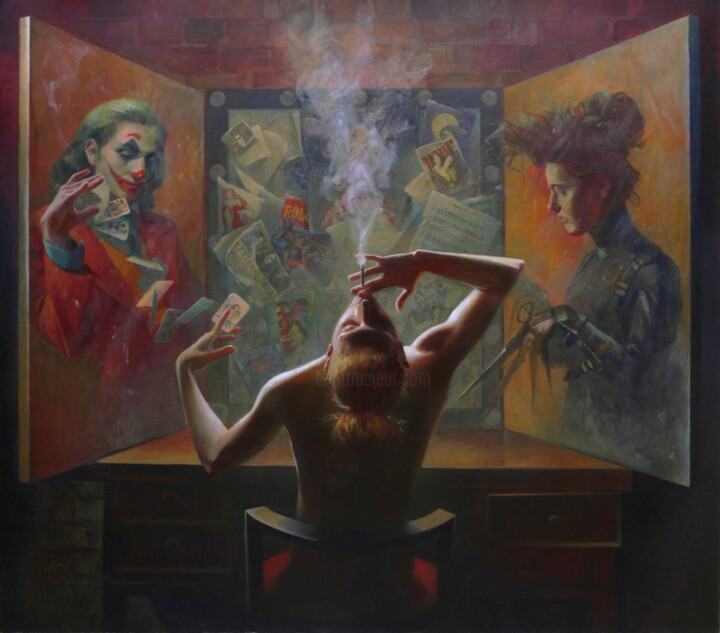 Malarstwo zatytułowany „Smoke break” autorstwa Den December, Oryginalna praca, Olej