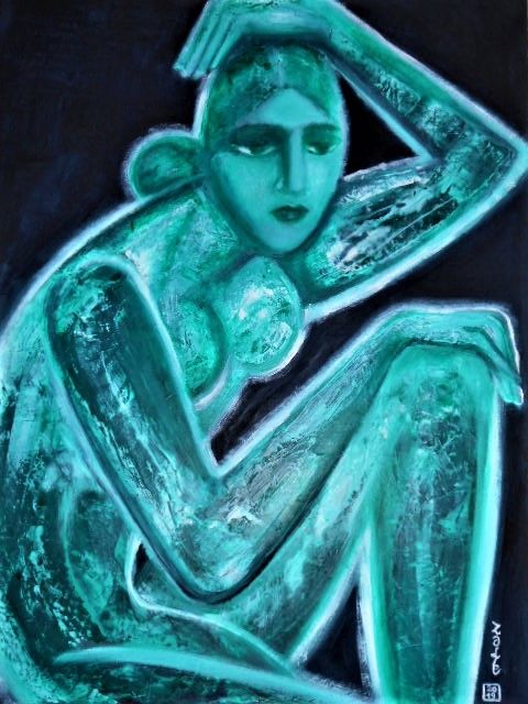 Painting titled "Emerald Venus" by Dengiz Zolte, Original Artwork, Oil