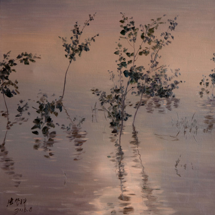 Peinture intitulée "RIVER FLOWS IN YOU…" par Dengke Zhang, Œuvre d'art originale, Huile