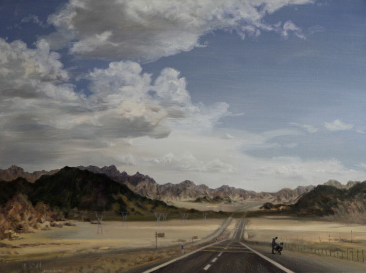 Pittura intitolato "ROAD TO HEAVEN-TAKE…" da Dengke Zhang, Opera d'arte originale, Olio