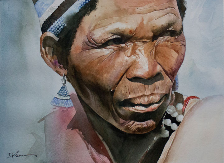 Painting titled "botswana.jpg" by Denio Viana, Original Artwork, Watercolor