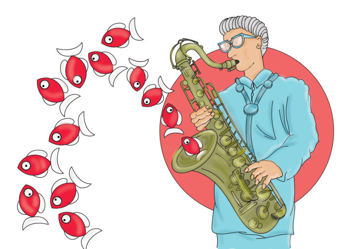 Arts numériques intitulée "Le saxophoniste et…" par Denis Bacholier, Œuvre d'art originale, Travail numérique 2D