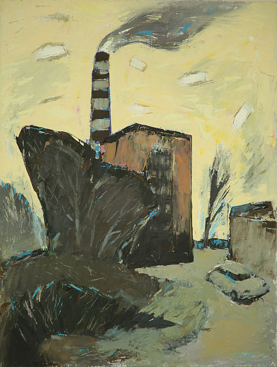 Painting titled "Труба родного города" by Denis Barsukov, Original Artwork, Oil