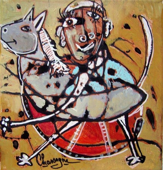 Peinture intitulée "le cheval à bascule" par Denis Chassagne, Œuvre d'art originale